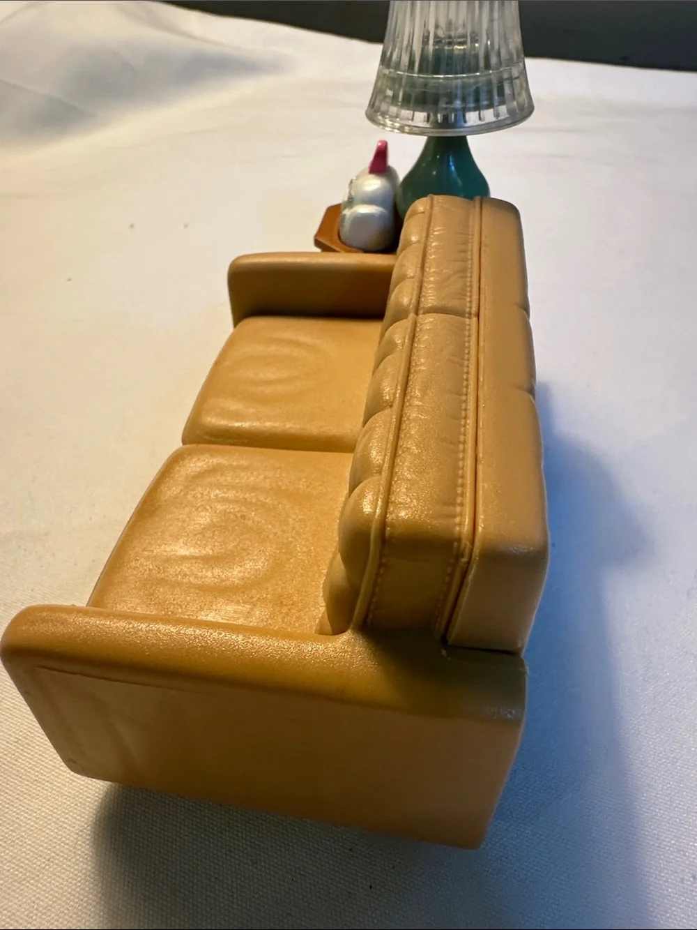 Beige Miniature Sofa and Side Table Set with Lamp